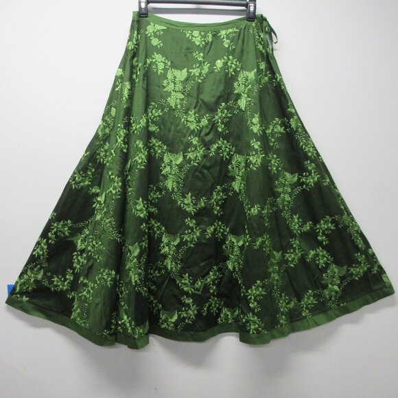 Calypso Christiane Celle 100% Silk Green Floral Embroidered maxi Skirt sz 1 OS - Picture 2 of 4
